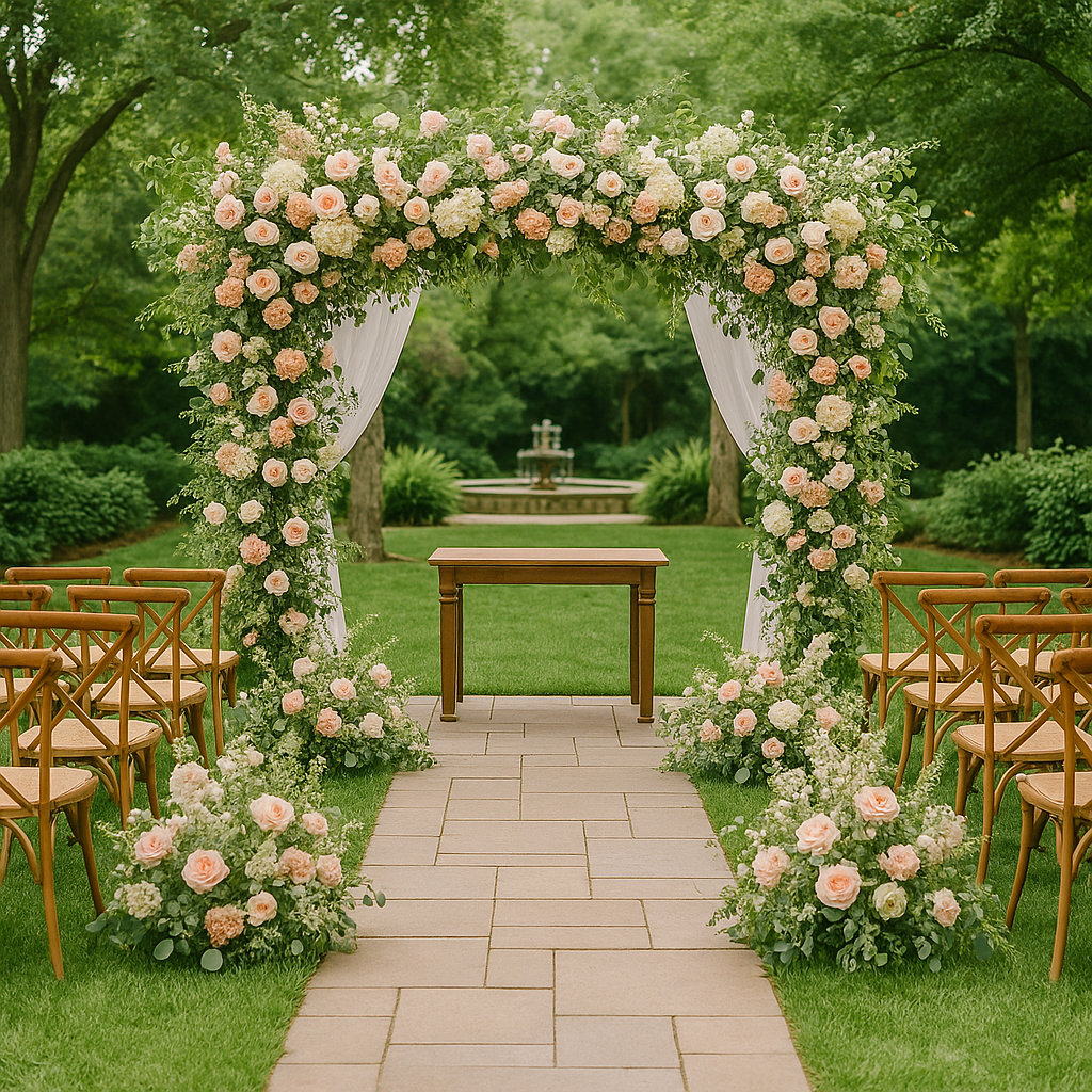 decoración de arco con flores jardín
