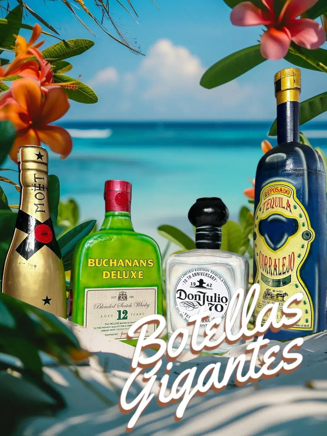 Botellas gigantes cabezón para eventos en CDMX