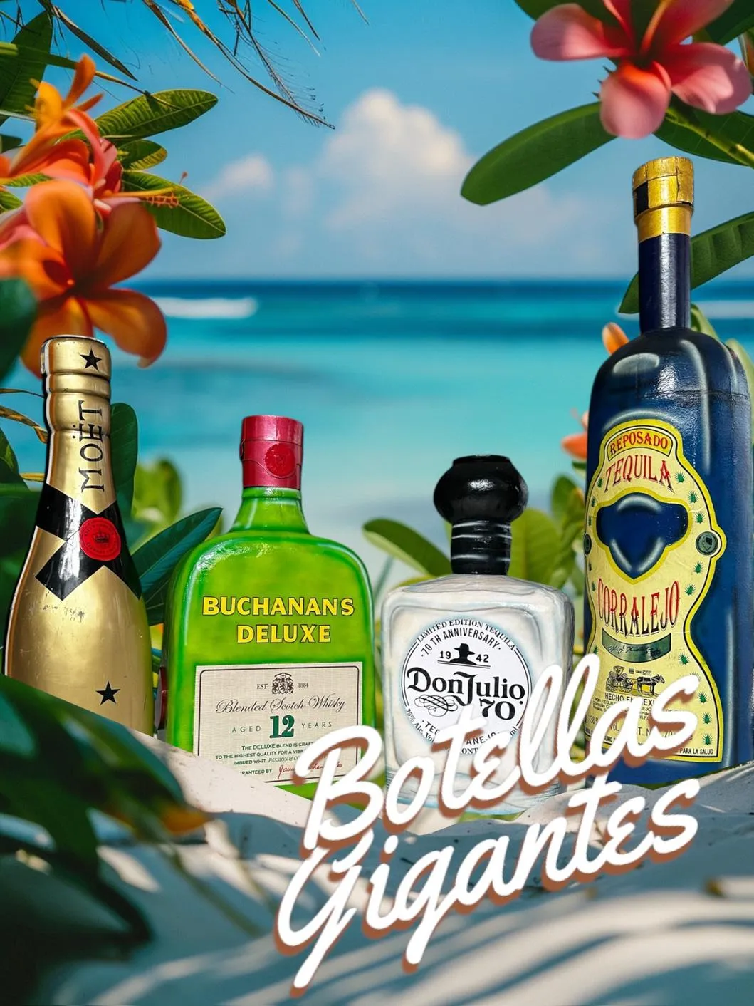 Botellas gigantes cabezón para eventos en CDMX