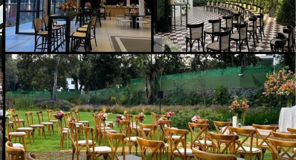 Montaje de ceremonia al aire libre en hacienda para eventos en CDMX