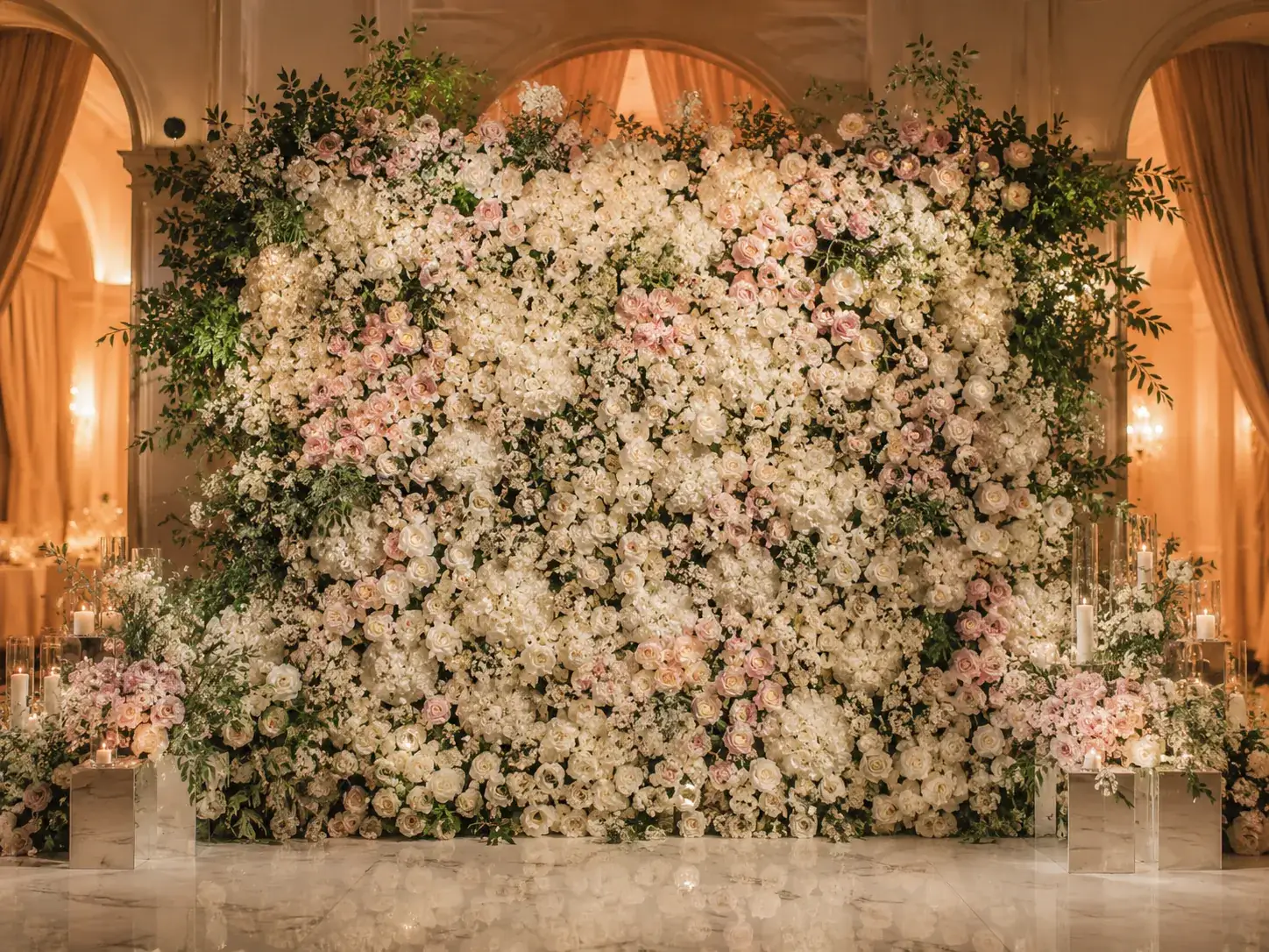 Decoración con muro de flores premium para eventos