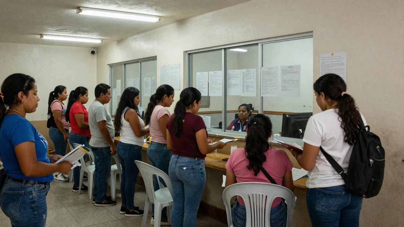 Fila de personas esperando en la ventanilla de una oficina del Registro Civil