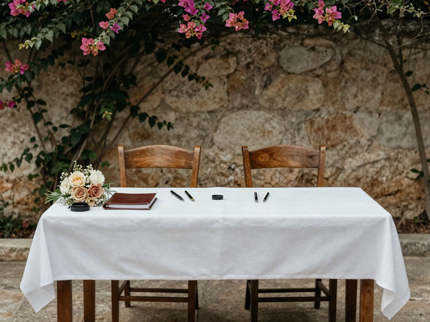 Mesa ceremonial montada para una boda civil a domicilio