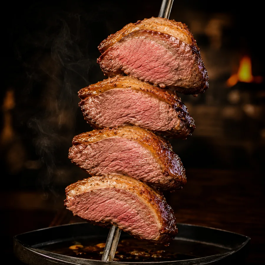 Picanha en espada servida en rodízio brasileño