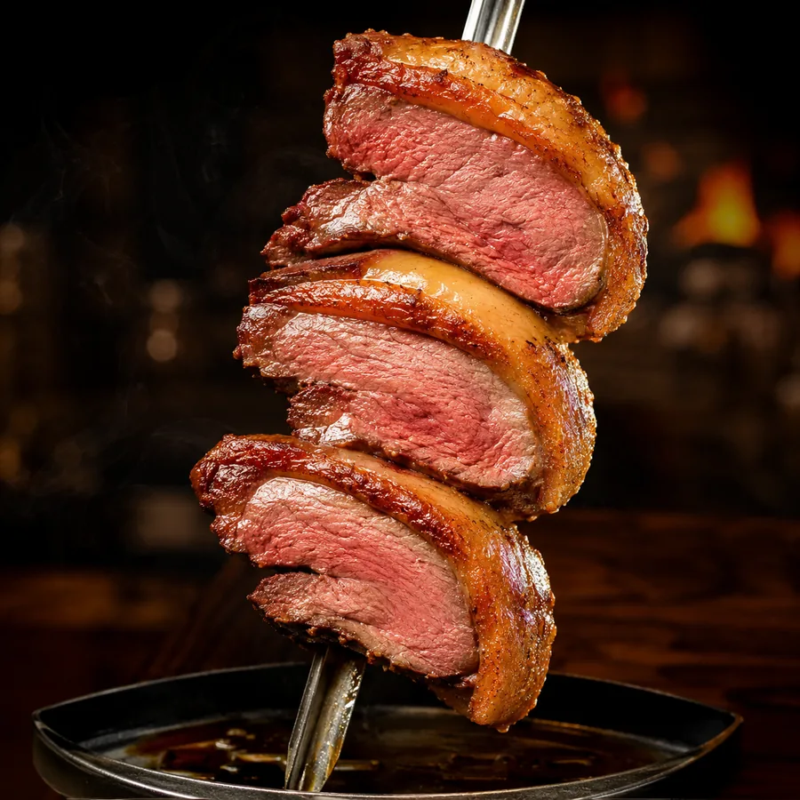 Sirloin en espada cortado en láminas finas