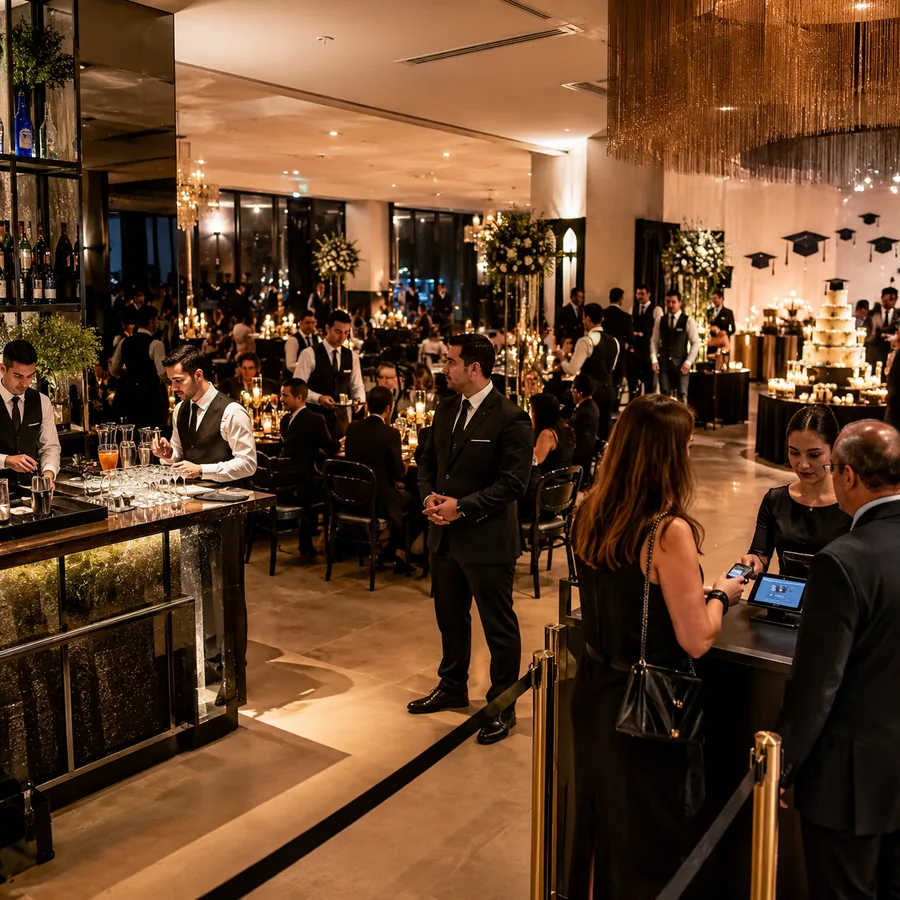 Meseros, bartenders y control de acceso en la cena de una graduación en CDMX