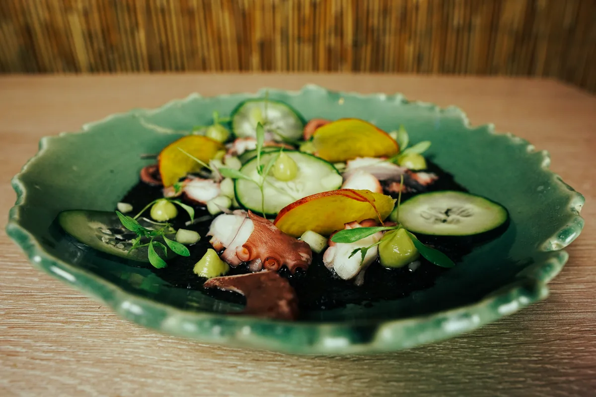 Fotografía gastronómica de restaurante: aguachile verde con pepino, toma 72