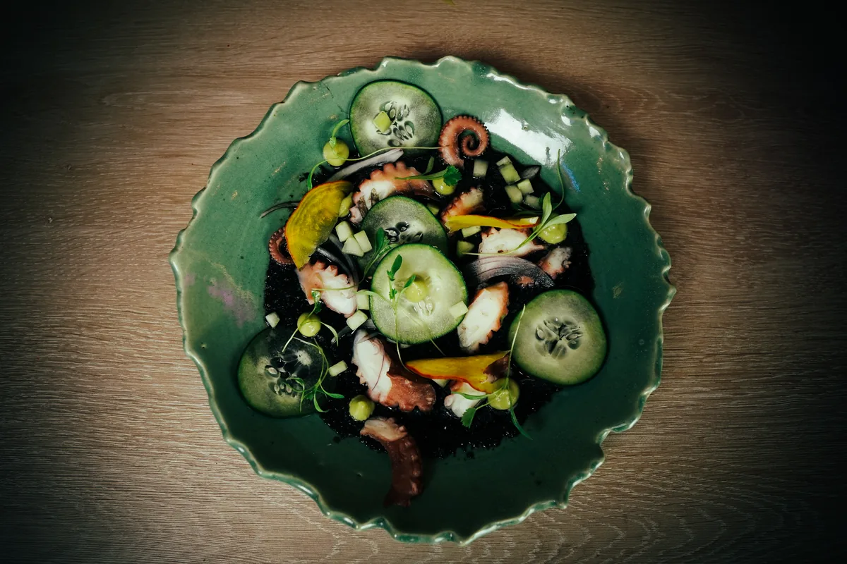 Fotografía gastronómica de restaurante: aguachile verde con pepino, toma 73