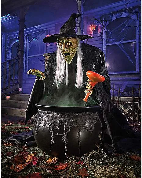 Animatrónico Bruja del Caldero de 1.22 m para renta en eventos de Halloween en CDMX